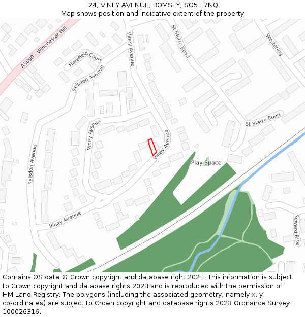24, VINEY AVENUE, ROMSEY, SO51 7NQ: Location map and indicative extent of plot