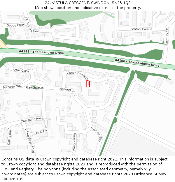 24, VISTULA CRESCENT, SWINDON, SN25 1QE: Location map and indicative extent of plot