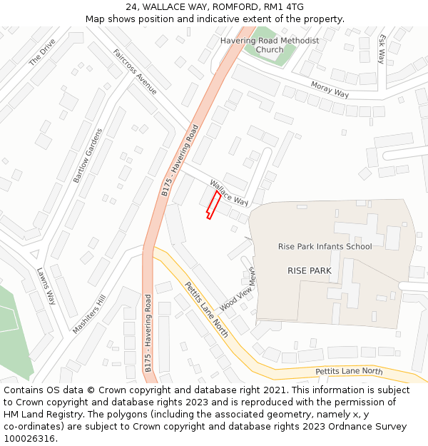 24, WALLACE WAY, ROMFORD, RM1 4TG: Location map and indicative extent of plot