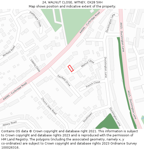 24, WALNUT CLOSE, WITNEY, OX28 5XH: Location map and indicative extent of plot