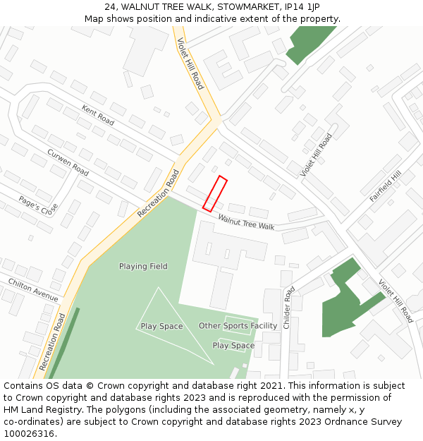 24, WALNUT TREE WALK, STOWMARKET, IP14 1JP: Location map and indicative extent of plot