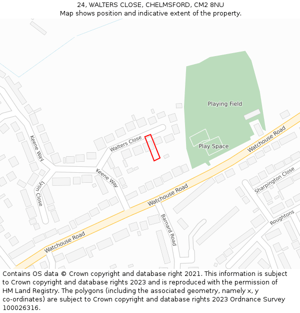 24, WALTERS CLOSE, CHELMSFORD, CM2 8NU: Location map and indicative extent of plot