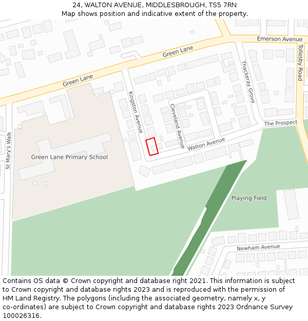 24, WALTON AVENUE, MIDDLESBROUGH, TS5 7RN: Location map and indicative extent of plot
