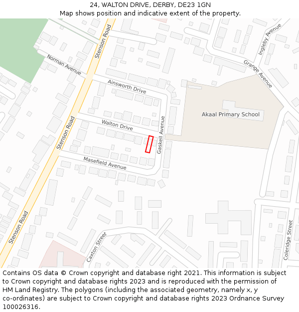 24, WALTON DRIVE, DERBY, DE23 1GN: Location map and indicative extent of plot