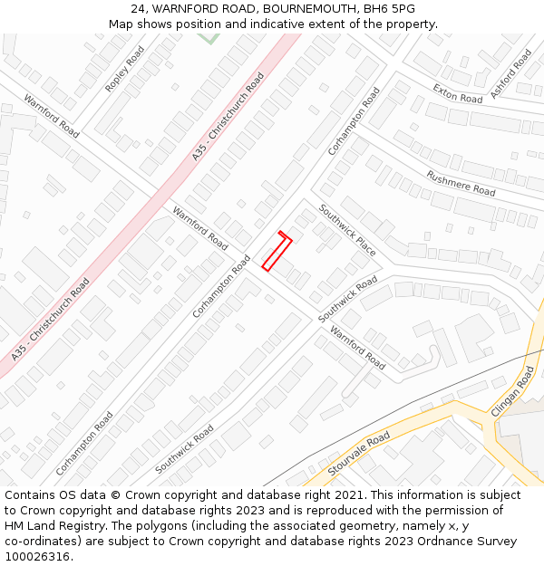 24, WARNFORD ROAD, BOURNEMOUTH, BH6 5PG: Location map and indicative extent of plot