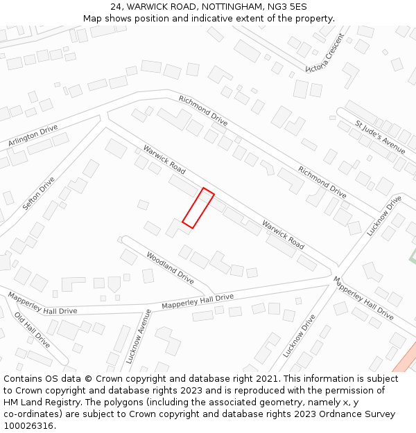 24, WARWICK ROAD, NOTTINGHAM, NG3 5ES: Location map and indicative extent of plot