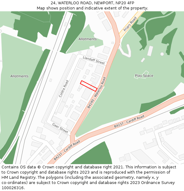 24, WATERLOO ROAD, NEWPORT, NP20 4FP: Location map and indicative extent of plot
