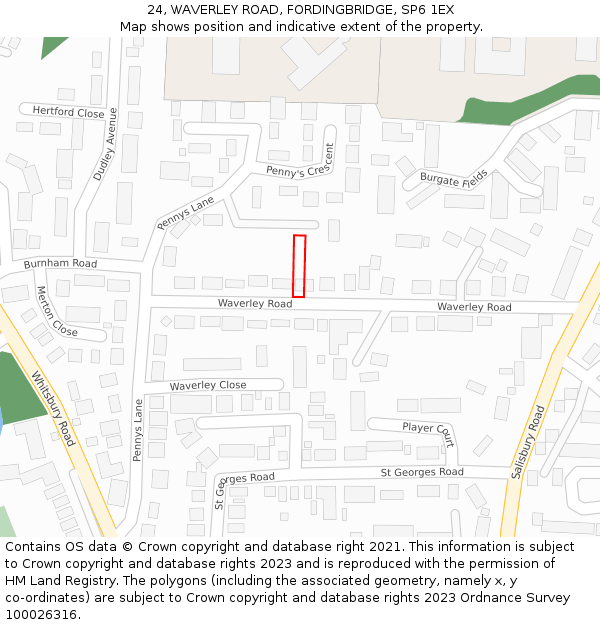 24, WAVERLEY ROAD, FORDINGBRIDGE, SP6 1EX: Location map and indicative extent of plot