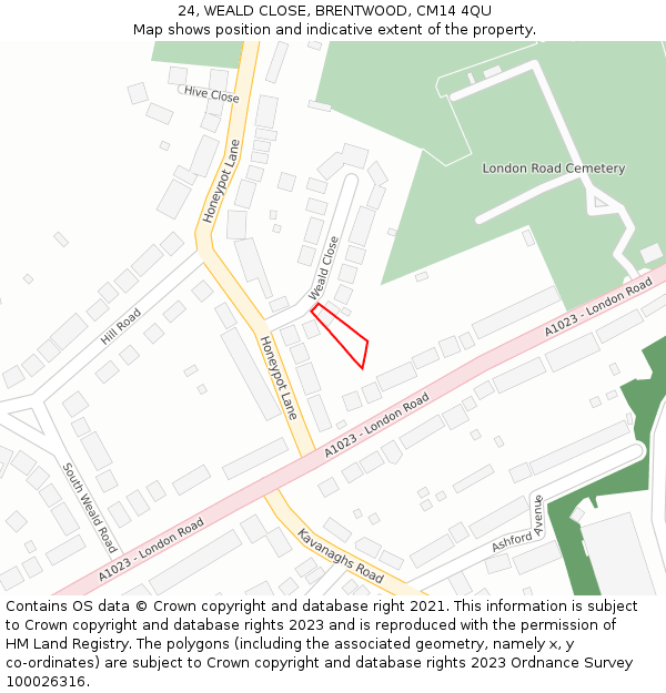 24, WEALD CLOSE, BRENTWOOD, CM14 4QU: Location map and indicative extent of plot