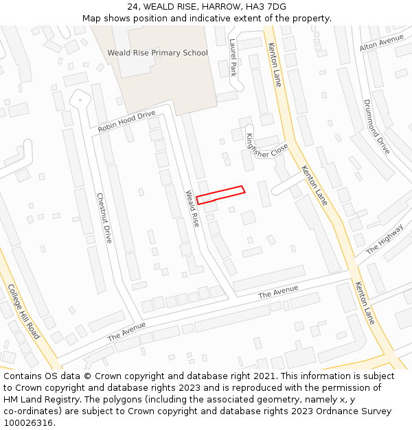 24, WEALD RISE, HARROW, HA3 7DG: Location map and indicative extent of plot