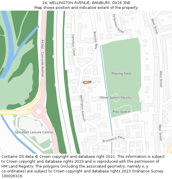 24, WELLINGTON AVENUE, BANBURY, OX16 3NE: Location map and indicative extent of plot