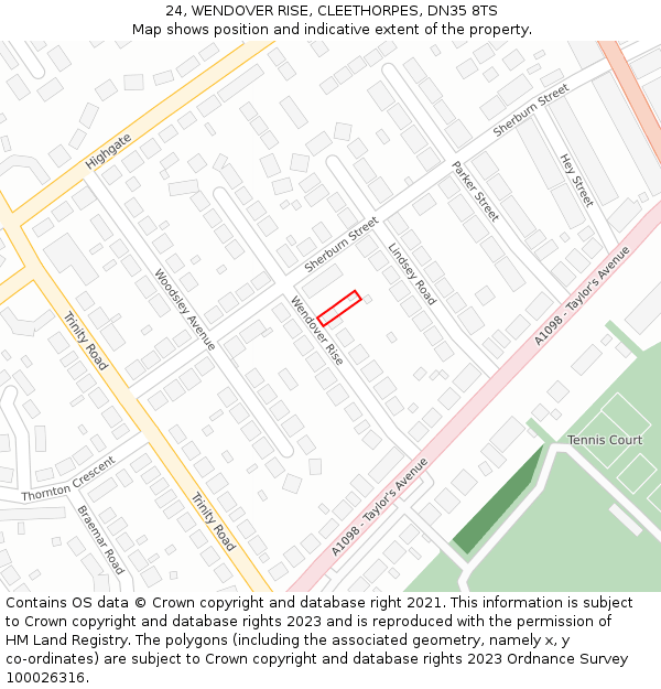 24, WENDOVER RISE, CLEETHORPES, DN35 8TS: Location map and indicative extent of plot