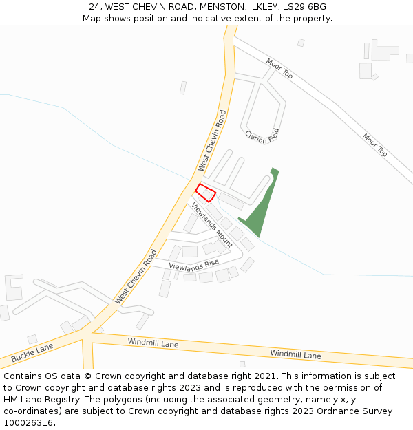 24, WEST CHEVIN ROAD, MENSTON, ILKLEY, LS29 6BG: Location map and indicative extent of plot
