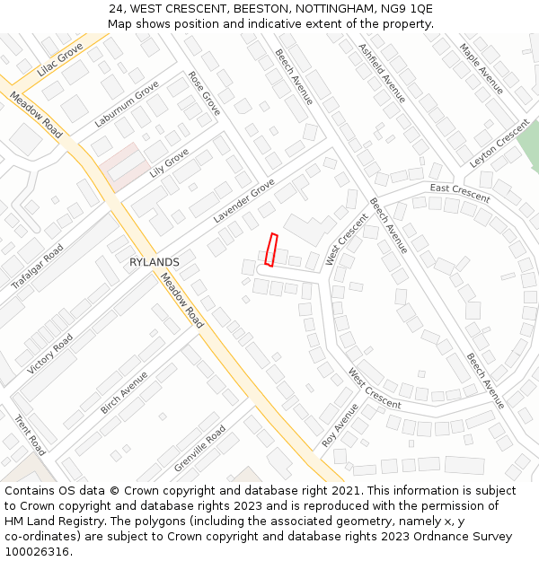 24, WEST CRESCENT, BEESTON, NOTTINGHAM, NG9 1QE: Location map and indicative extent of plot