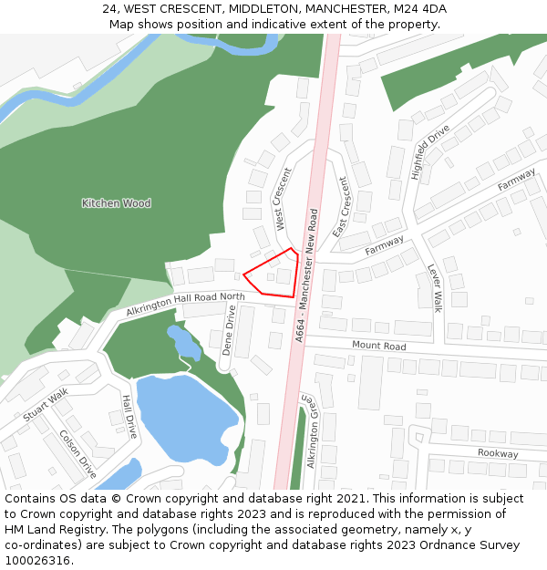24, WEST CRESCENT, MIDDLETON, MANCHESTER, M24 4DA: Location map and indicative extent of plot