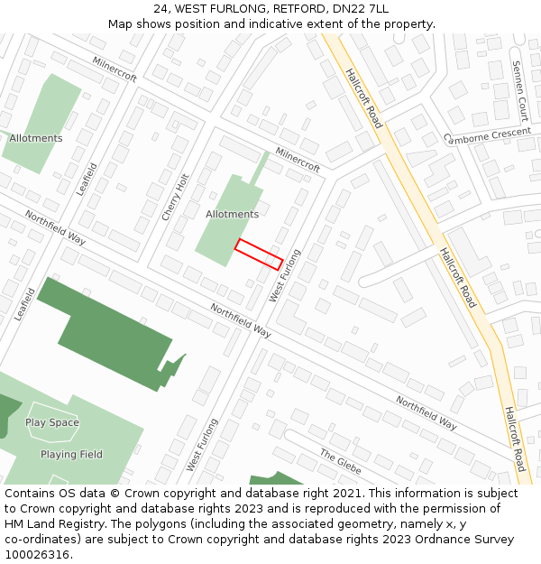 24, WEST FURLONG, RETFORD, DN22 7LL: Location map and indicative extent of plot