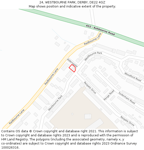 24, WESTBOURNE PARK, DERBY, DE22 4GZ: Location map and indicative extent of plot