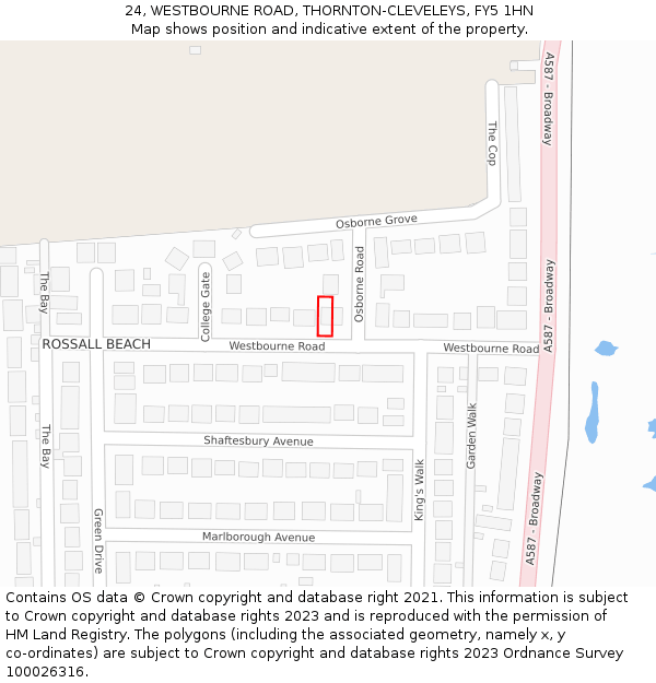 24, WESTBOURNE ROAD, THORNTON-CLEVELEYS, FY5 1HN: Location map and indicative extent of plot