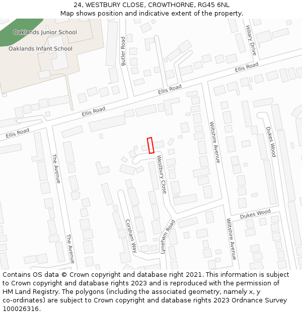 24, WESTBURY CLOSE, CROWTHORNE, RG45 6NL: Location map and indicative extent of plot