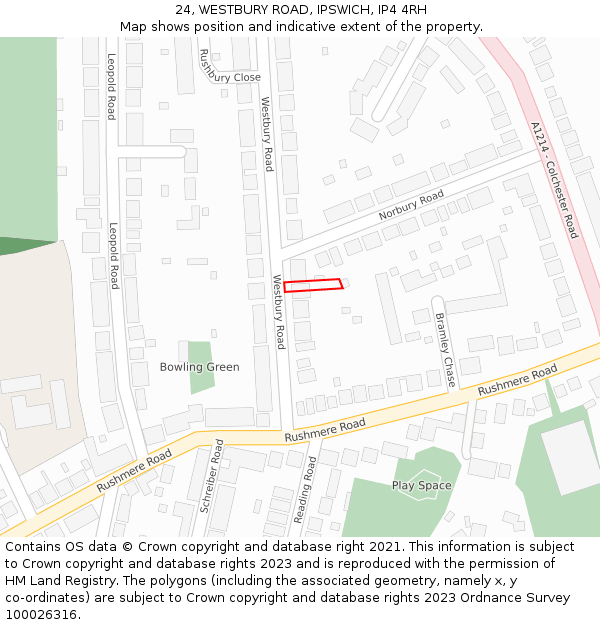 24, WESTBURY ROAD, IPSWICH, IP4 4RH: Location map and indicative extent of plot