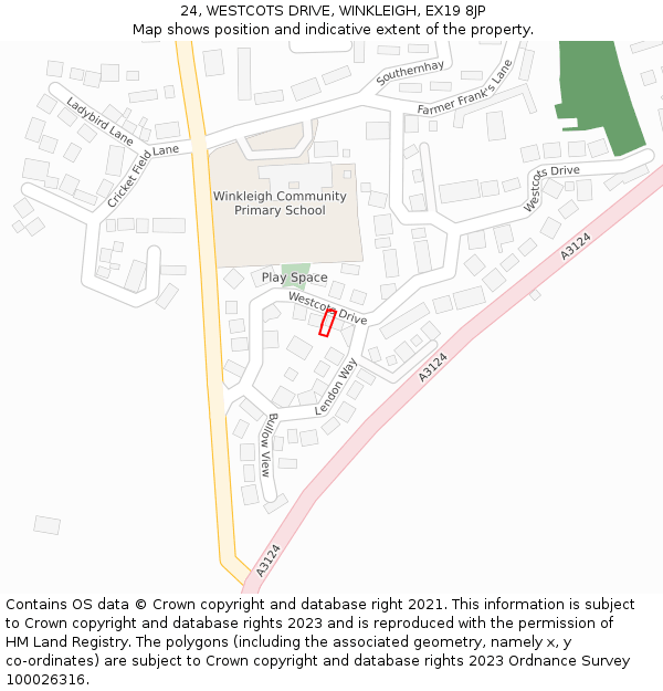 24, WESTCOTS DRIVE, WINKLEIGH, EX19 8JP: Location map and indicative extent of plot