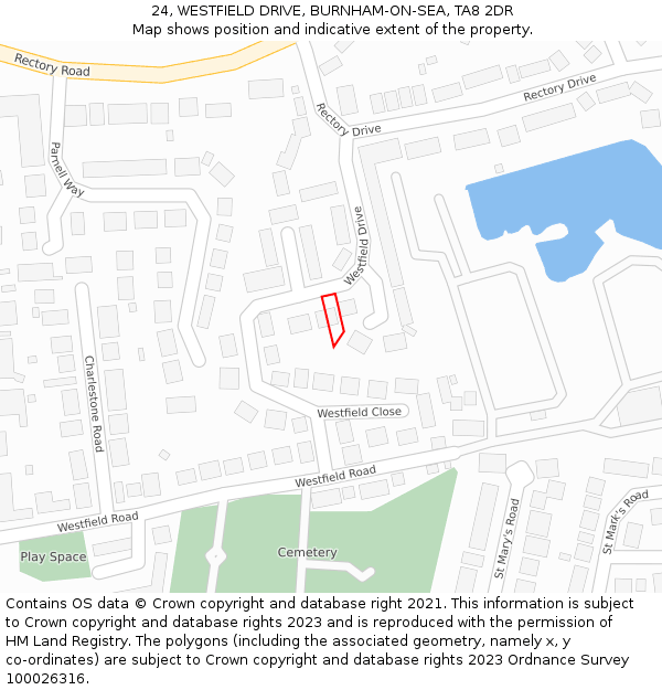 24, WESTFIELD DRIVE, BURNHAM-ON-SEA, TA8 2DR: Location map and indicative extent of plot