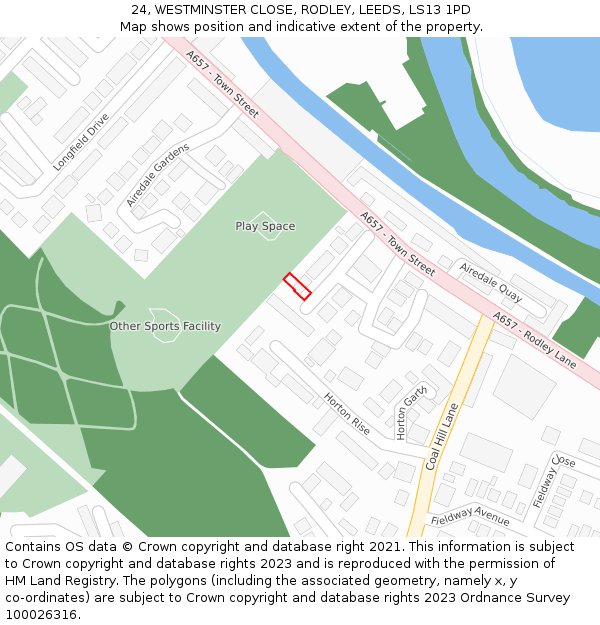 24, WESTMINSTER CLOSE, RODLEY, LEEDS, LS13 1PD: Location map and indicative extent of plot