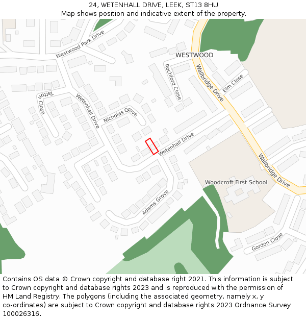 24, WETENHALL DRIVE, LEEK, ST13 8HU: Location map and indicative extent of plot
