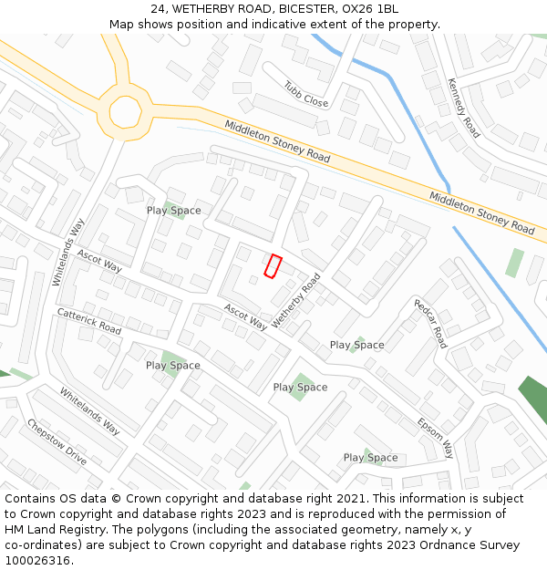 24, WETHERBY ROAD, BICESTER, OX26 1BL: Location map and indicative extent of plot