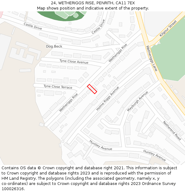 24, WETHERIGGS RISE, PENRITH, CA11 7EX: Location map and indicative extent of plot