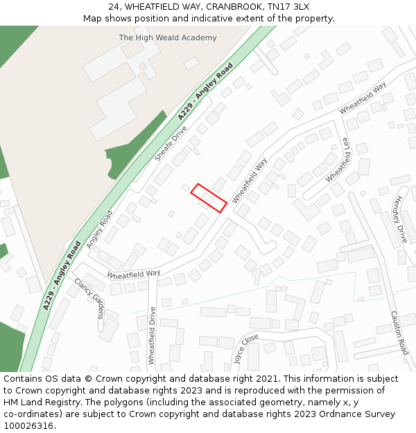 24, WHEATFIELD WAY, CRANBROOK, TN17 3LX: Location map and indicative extent of plot