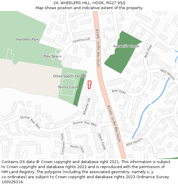 24, WHEELERS HILL, HOOK, RG27 9SQ: Location map and indicative extent of plot