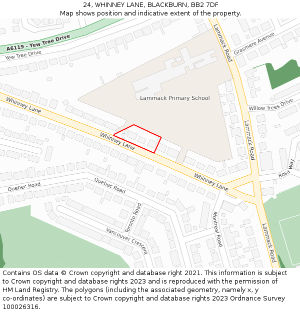 24, WHINNEY LANE, BLACKBURN, BB2 7DF: Location map and indicative extent of plot