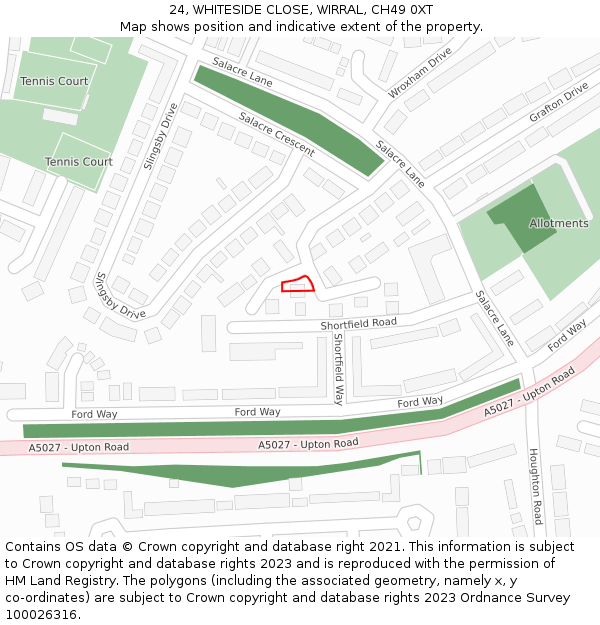 24, WHITESIDE CLOSE, WIRRAL, CH49 0XT: Location map and indicative extent of plot
