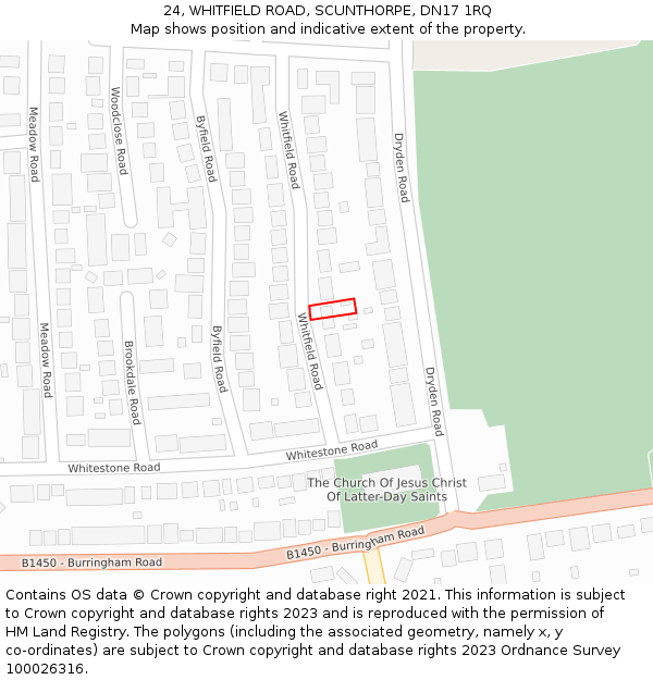 24, WHITFIELD ROAD, SCUNTHORPE, DN17 1RQ: Location map and indicative extent of plot