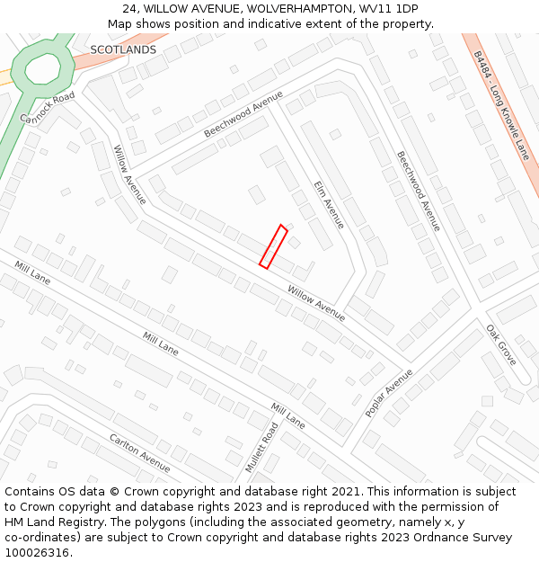 24, WILLOW AVENUE, WOLVERHAMPTON, WV11 1DP: Location map and indicative extent of plot