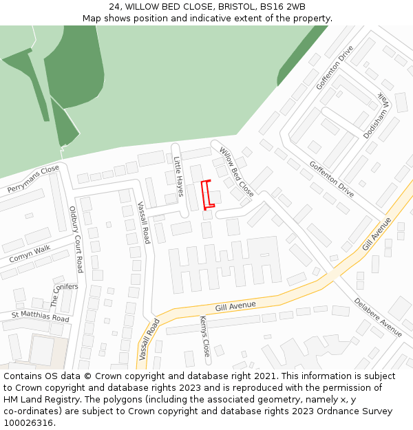 24, WILLOW BED CLOSE, BRISTOL, BS16 2WB: Location map and indicative extent of plot