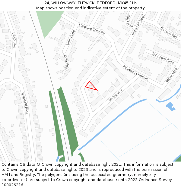 24, WILLOW WAY, FLITWICK, BEDFORD, MK45 1LN: Location map and indicative extent of plot