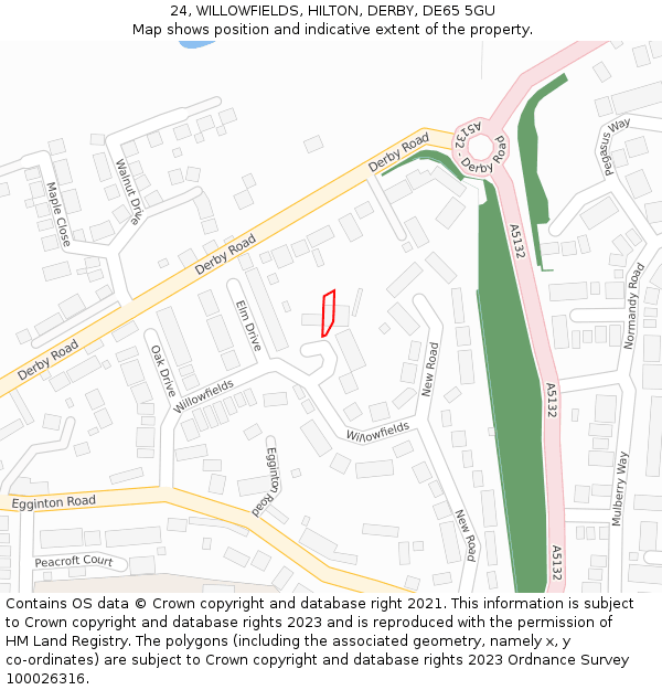 24, WILLOWFIELDS, HILTON, DERBY, DE65 5GU: Location map and indicative extent of plot
