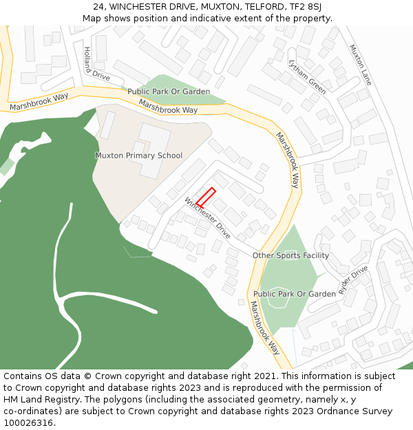 24, WINCHESTER DRIVE, MUXTON, TELFORD, TF2 8SJ: Location map and indicative extent of plot