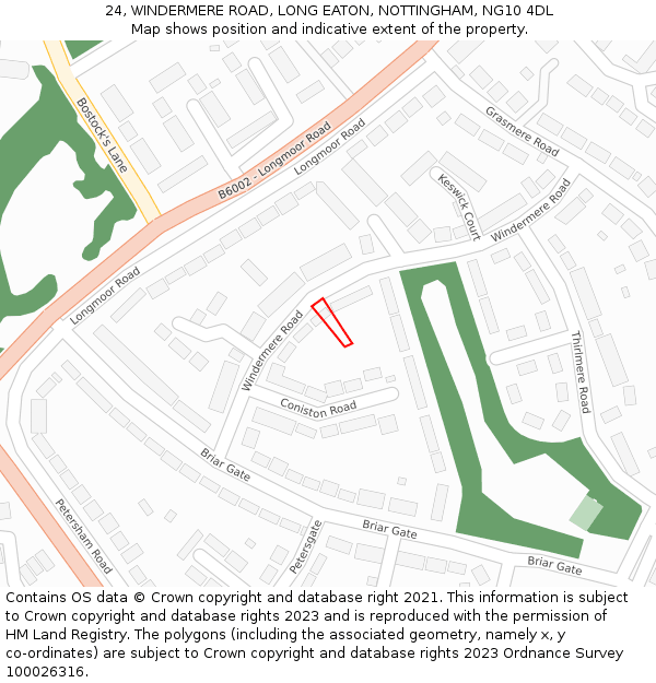 24, WINDERMERE ROAD, LONG EATON, NOTTINGHAM, NG10 4DL: Location map and indicative extent of plot