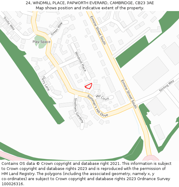 24, WINDMILL PLACE, PAPWORTH EVERARD, CAMBRIDGE, CB23 3AE: Location map and indicative extent of plot