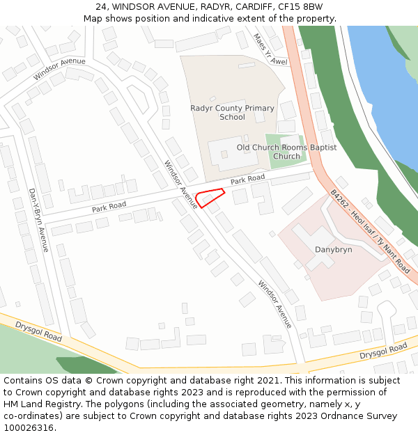 24, WINDSOR AVENUE, RADYR, CARDIFF, CF15 8BW: Location map and indicative extent of plot