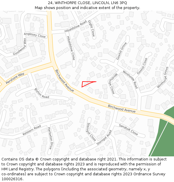 24, WINTHORPE CLOSE, LINCOLN, LN6 3PQ: Location map and indicative extent of plot