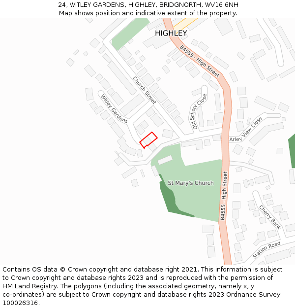 24, WITLEY GARDENS, HIGHLEY, BRIDGNORTH, WV16 6NH: Location map and indicative extent of plot
