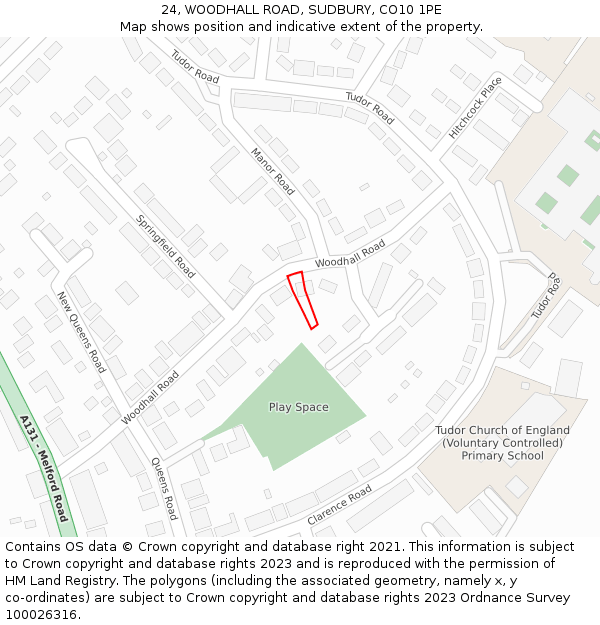 24, WOODHALL ROAD, SUDBURY, CO10 1PE: Location map and indicative extent of plot