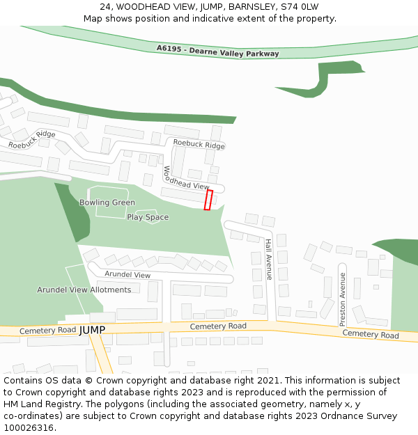 24, WOODHEAD VIEW, JUMP, BARNSLEY, S74 0LW: Location map and indicative extent of plot