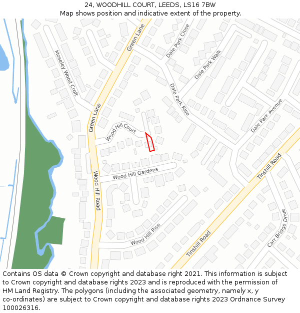 24, WOODHILL COURT, LEEDS, LS16 7BW: Location map and indicative extent of plot