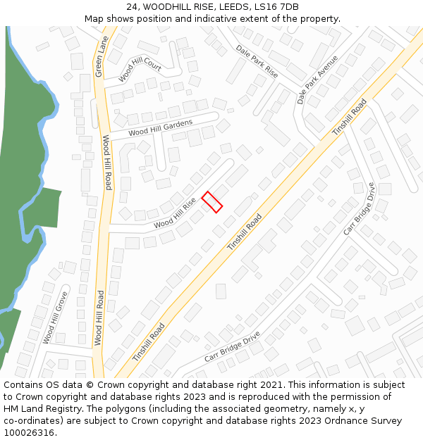 24, WOODHILL RISE, LEEDS, LS16 7DB: Location map and indicative extent of plot