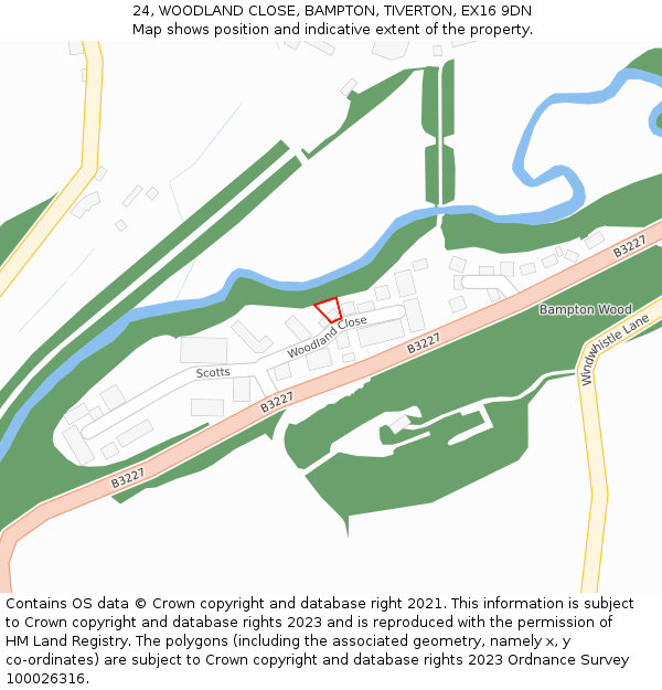 24, WOODLAND CLOSE, BAMPTON, TIVERTON, EX16 9DN: Location map and indicative extent of plot